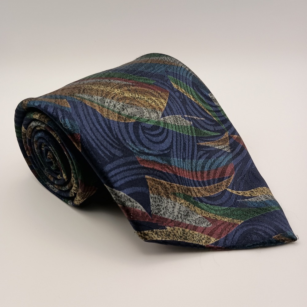 Vintage L'Uomo Italy Mens Navy Blue Abstract Geometric Jacquard Necktie